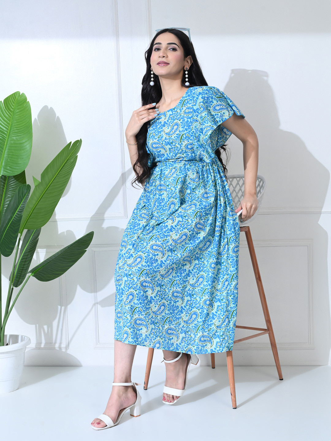 SILAKIVA Maternity Paisley Printed Flared Sleeves Round Neck Anarkali Kurta