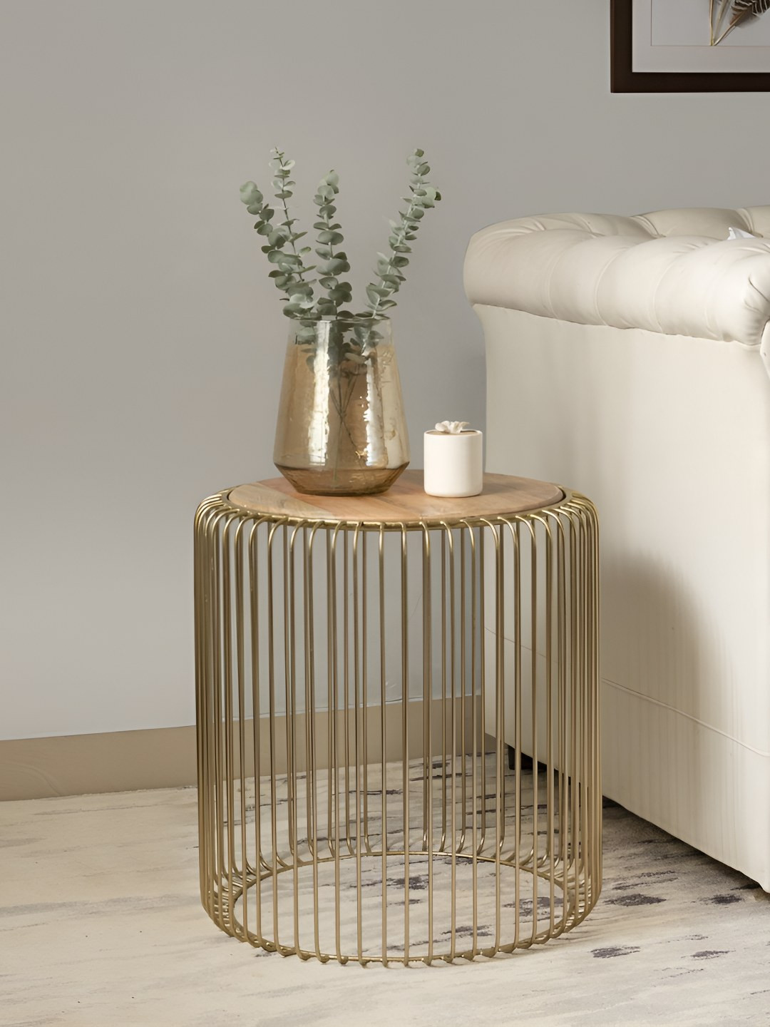 NILAAY Gold-Toned Wooden Panoply Side Table