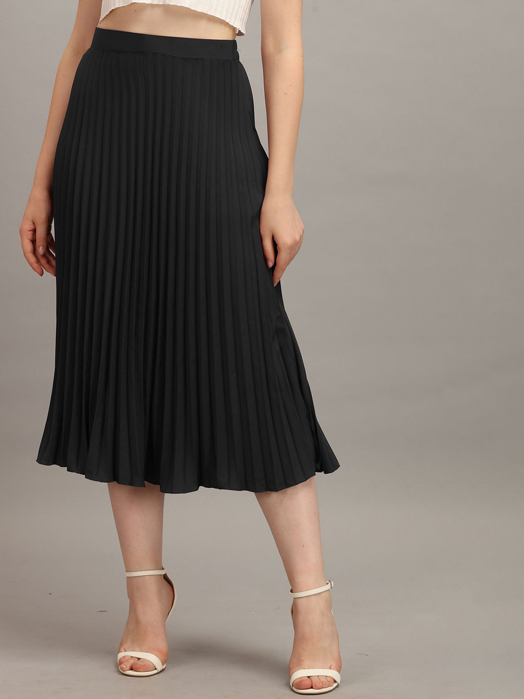 ZWERLON Women Accordion Pleats Linen Midi Skirt