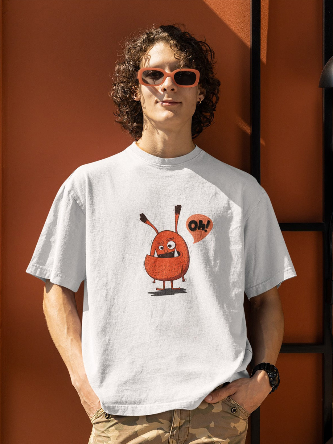 TheBTclub Men Oh Printed Oversized Round Neck T-shirt