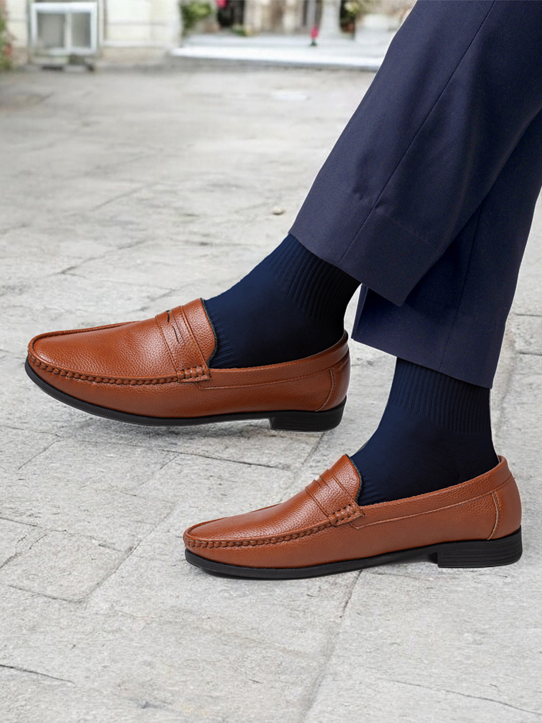 Styli Men Faux Leather Tan Penny Loafers