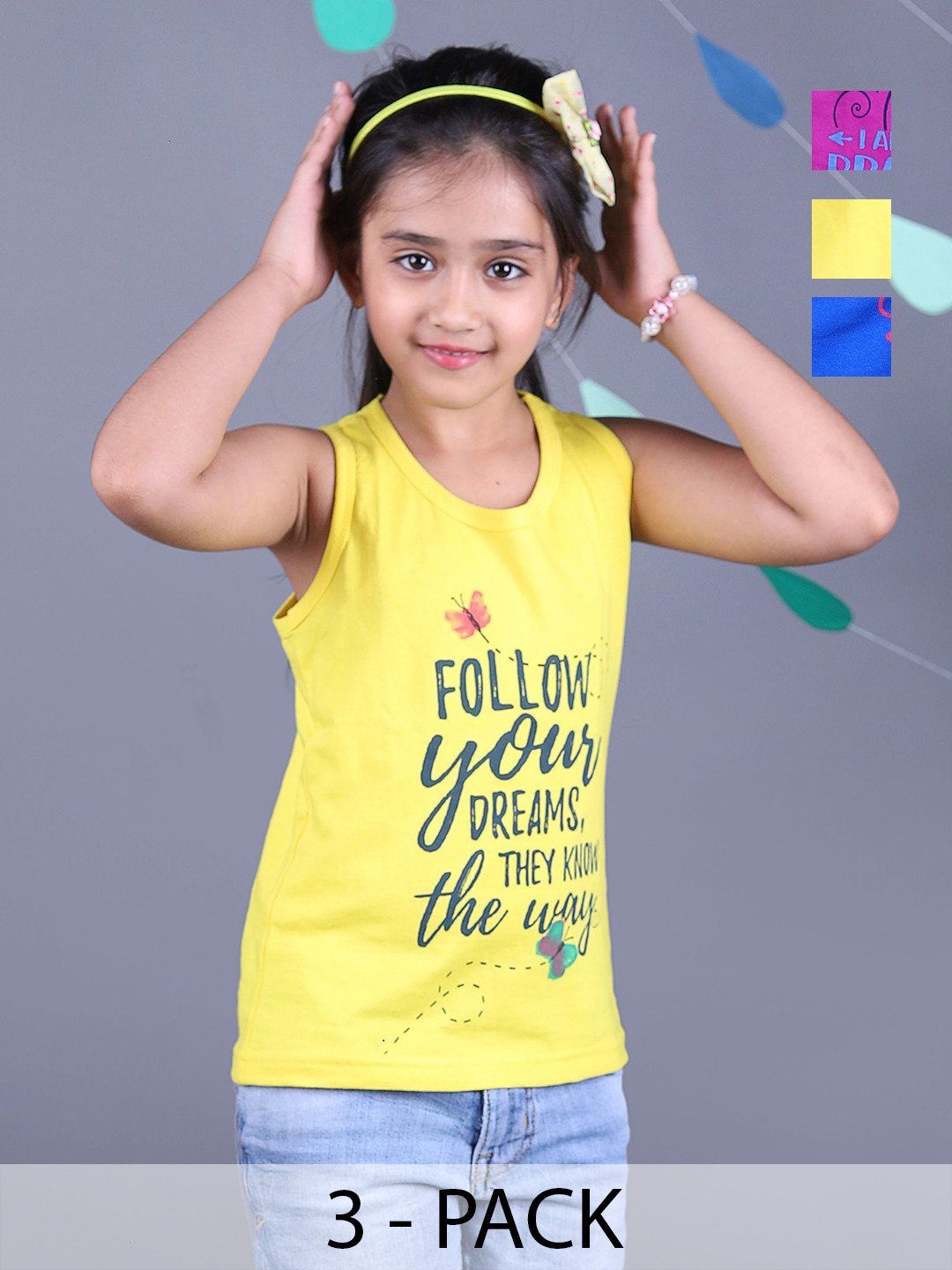 TotzTouch Girls Pack Of 3 Graphic Printed Cotton Casual T-shirt