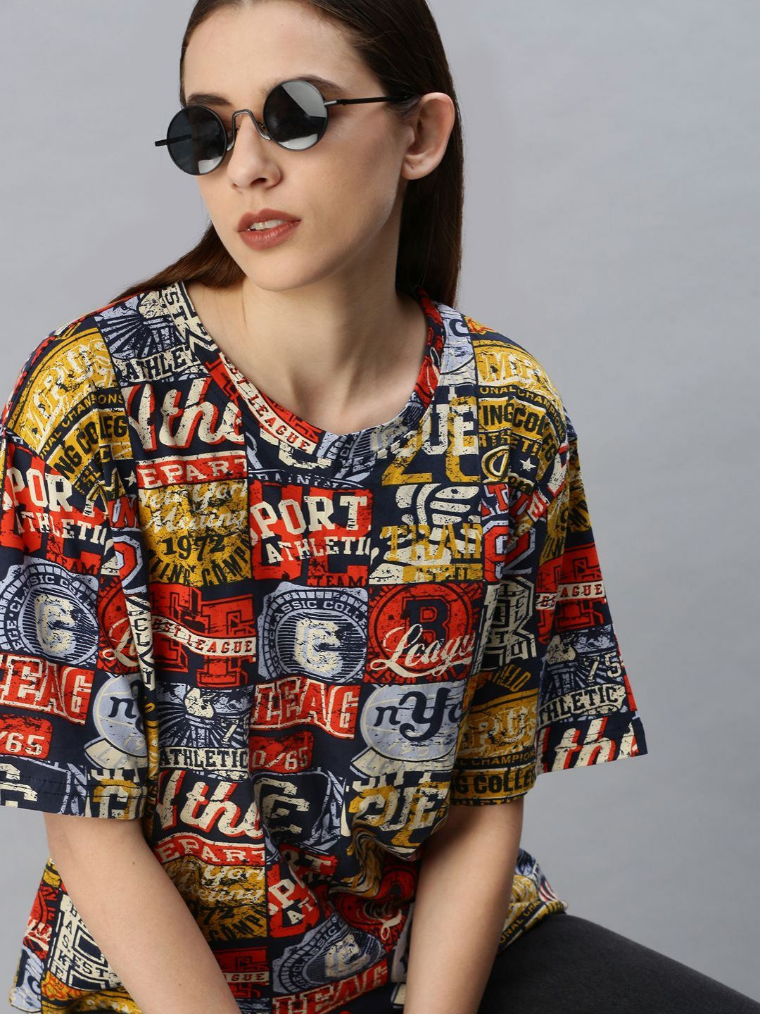 Diversify Women Typography Printed Round Neck Cotton Oversized T-shirt