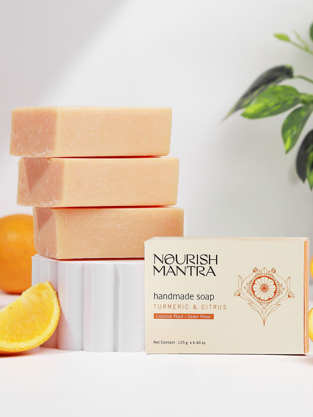 Nourish Mantra Set Of 3 Turmeric & Citrus Handmade Bathing Soap - 125g Each