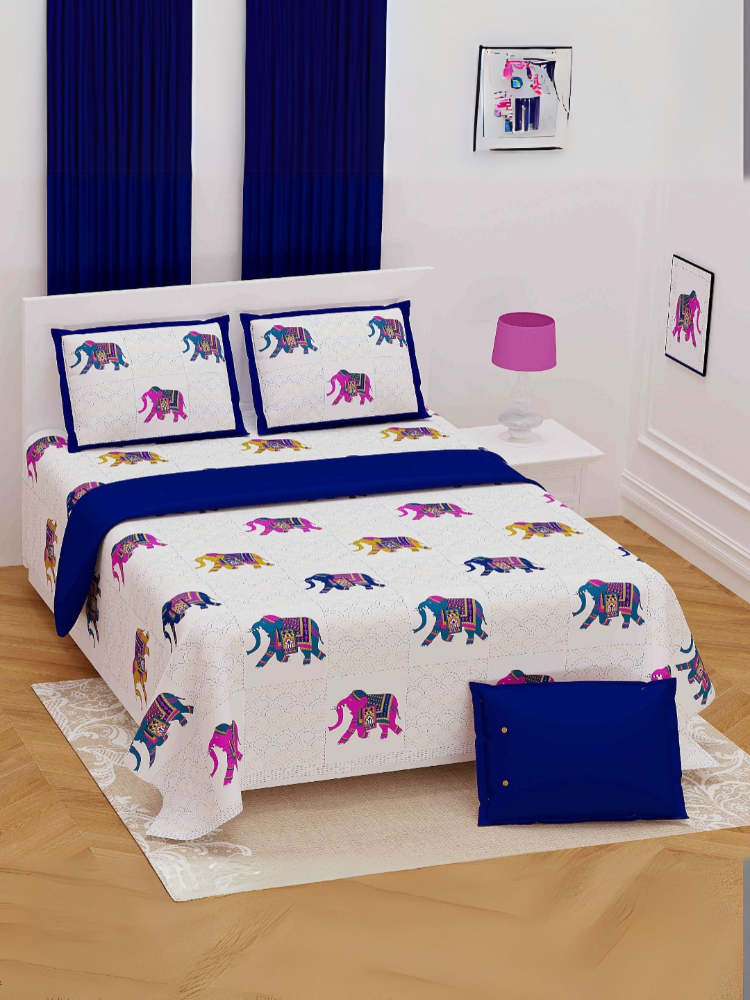 LIVING ROOTS Super King Size Jaipur Block Printed Cotton Bedsheet With 2 Pillow Covers