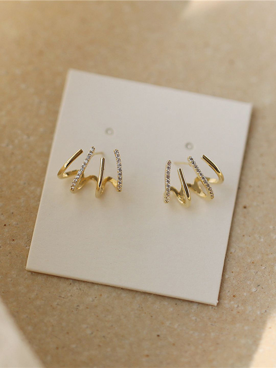 BEYTER Gold-Plated Stainless Steel Artificial Stones Studded Contemporary Shaped Studs