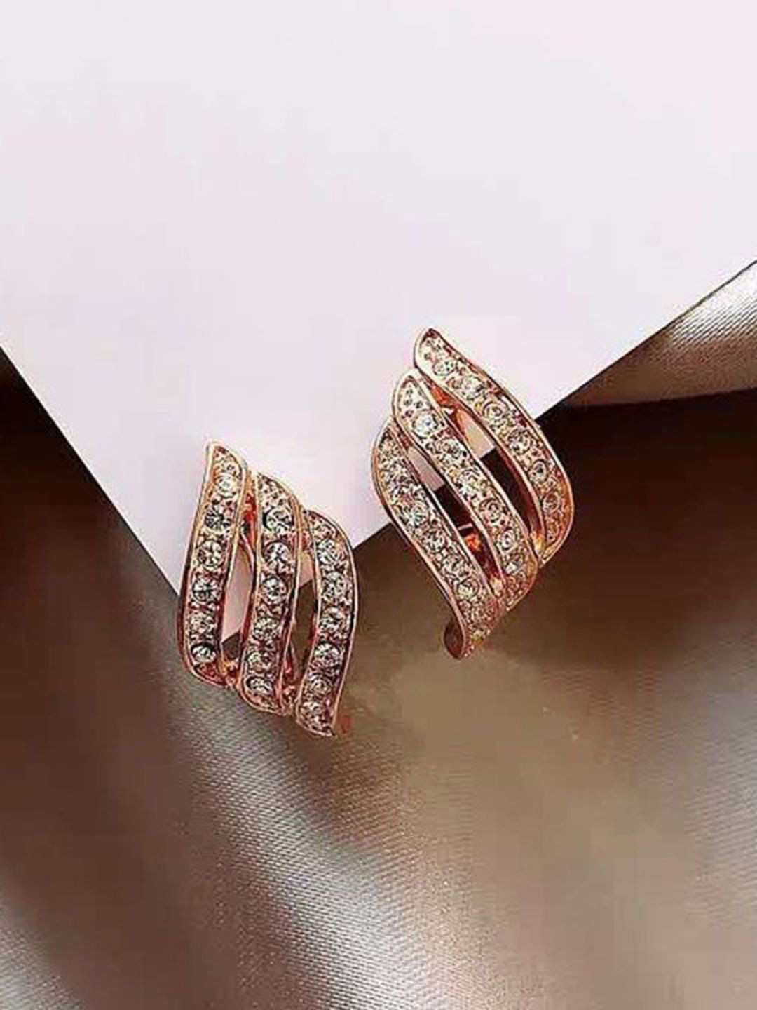 BEYTER Gold-Plated Artificial Stones Studded Contemporary Drop Earrings