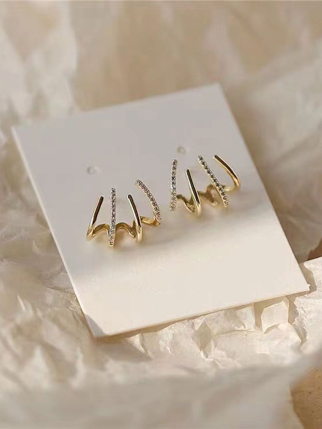 BEYTER Gold-Plated Artificial Stones Studded Contemporary Shaped Studs