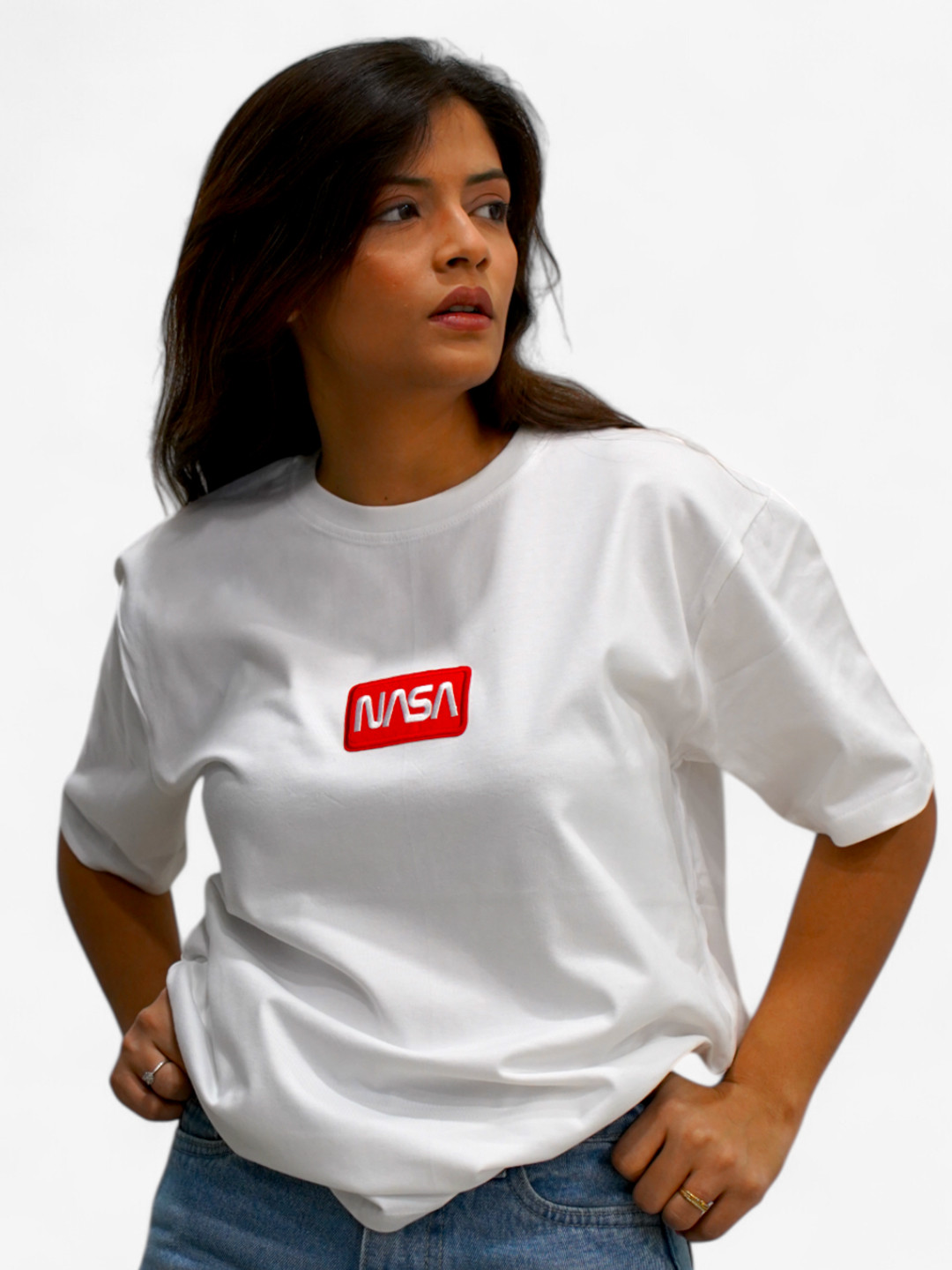 The Sea Horse Women NASA Typography Printed Round Neck Cotton Oversized T-shirt