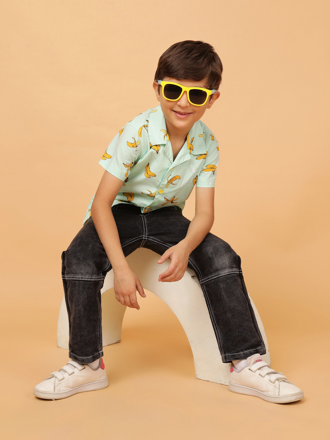 TALES & STORIES Boys Cuban Collar Conversational Printed Cotton Casual Shirt
