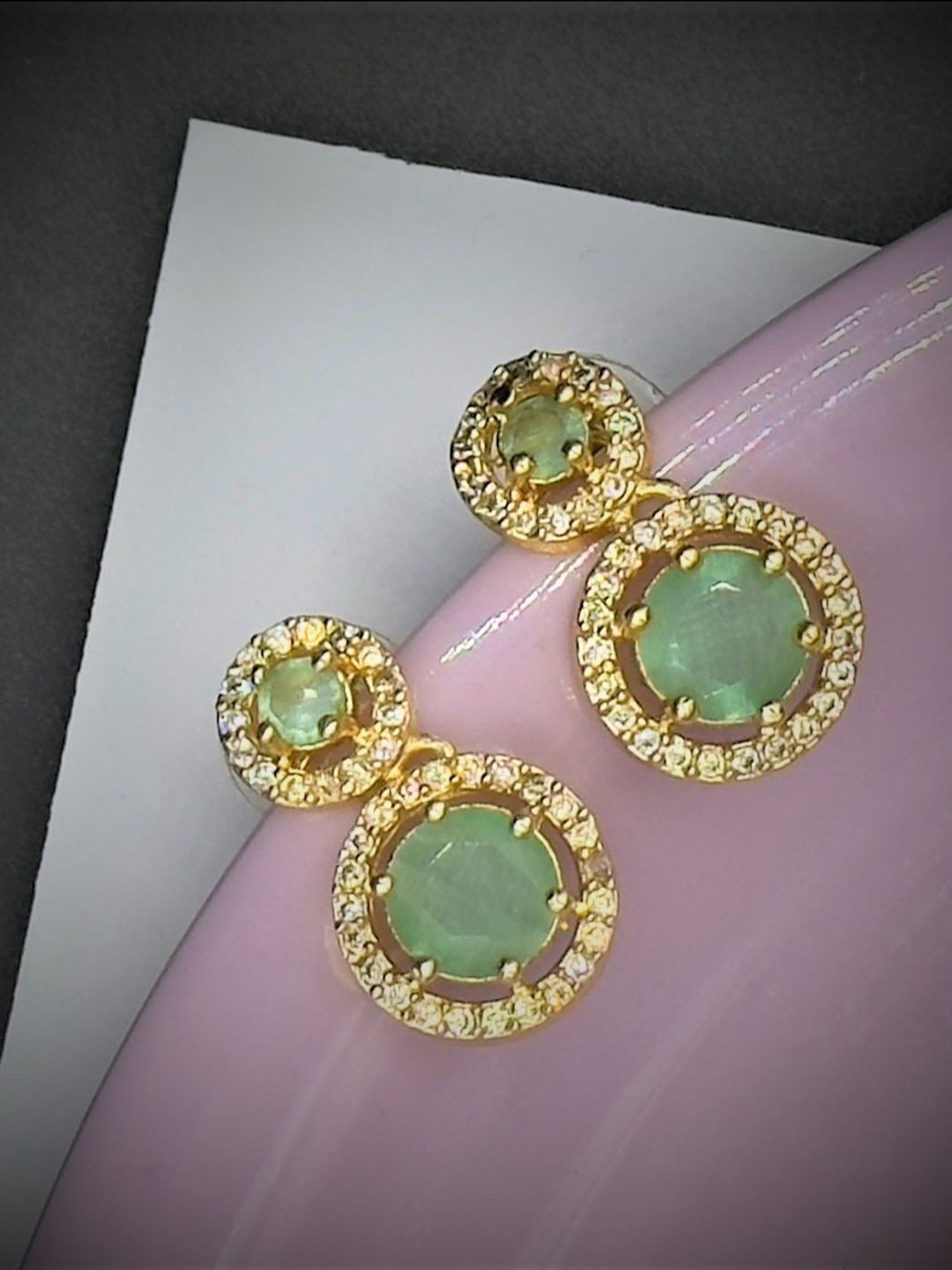 AKLINA Gold-Plated Cubic Zirconia And Crystal Diamonds Studded Circular Drop Earrings