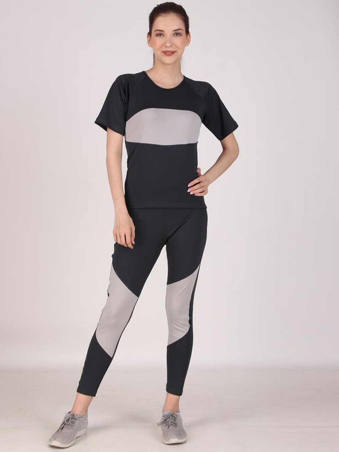 BENZOS Women Colourblocked T-Shirt With Tights Tracksuits