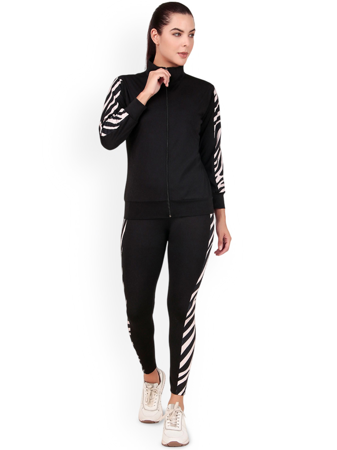 BENZOS Women Striped Zipper Jacket With Tights Tracksuits