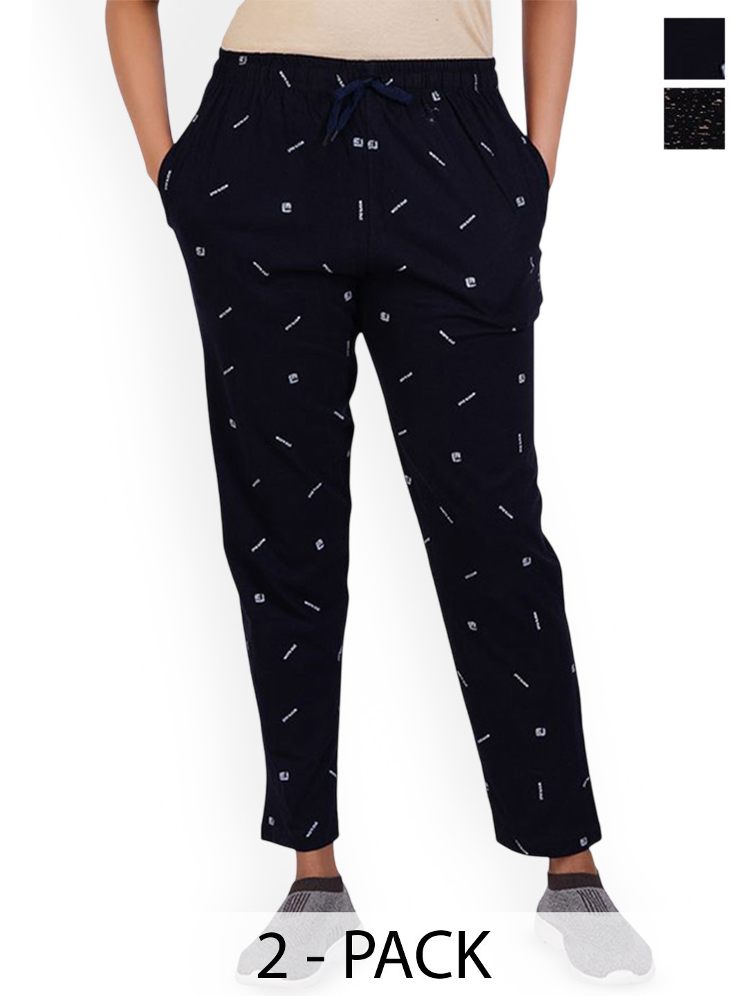 FEEL TRACK Women Pack Of 2 Typography Printed Pure Cotton Track Pants