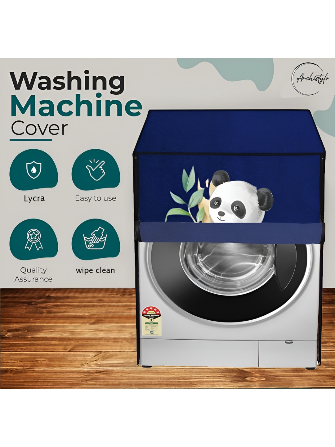 Dakshya Industries Blue & White Panda Printed Washing Machine Cover