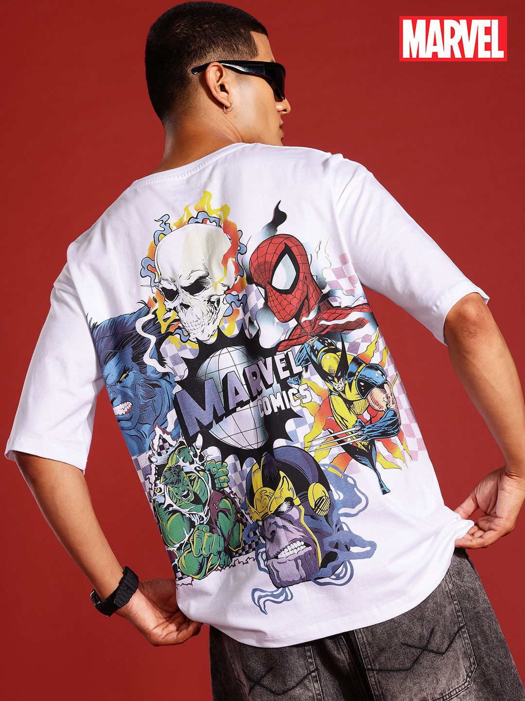 MARVEL STREET Humor and Comic Printed Drop-Shoulder Sleeves Pure Cotton Relaxed Fit T-shirt