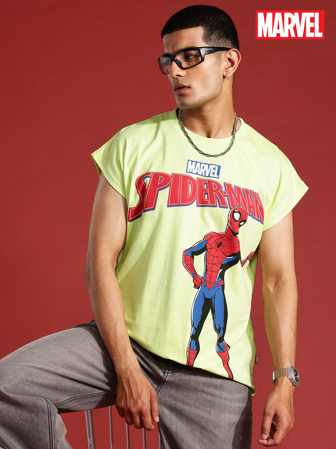 MARVEL STREET Spiderman Print Extended Sleeves Pure Cotton Relaxed T-shirt