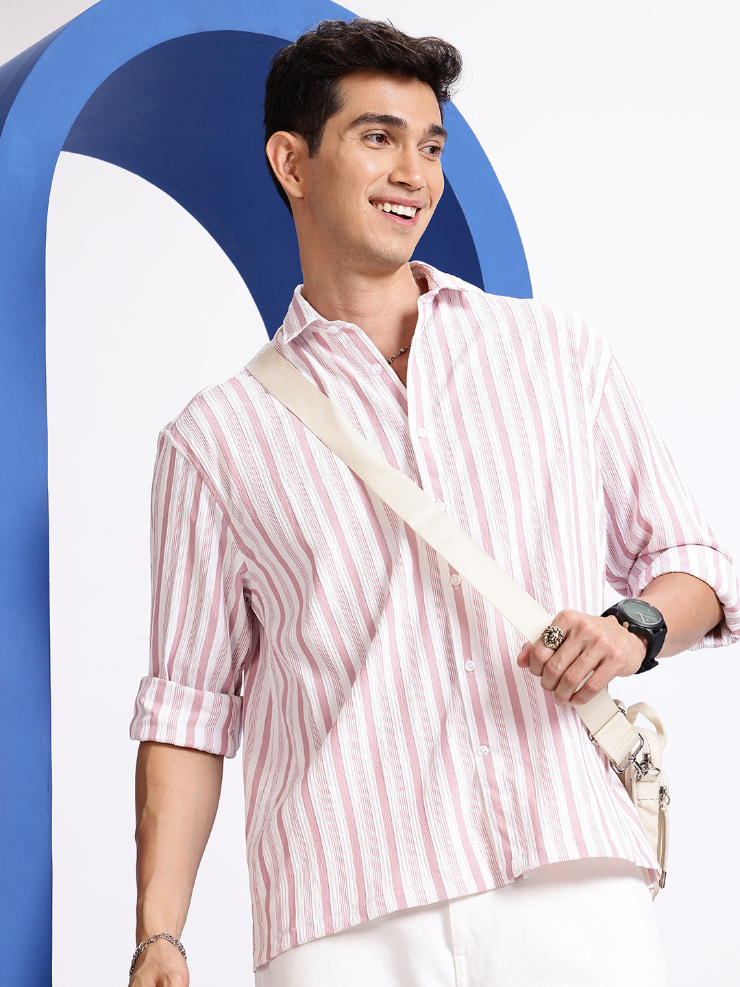 Aeropostale Striped Drop-Shoulder Sleeves Relaxed Fit Casual Shirt