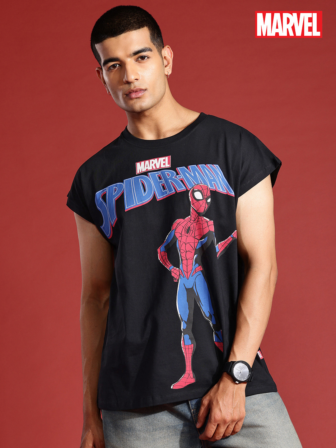 MARVEL STREET Men Spiderman Print Pure Cotton Relaxed Fit T-shirt