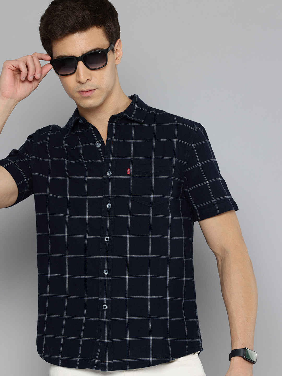 Levis Slim Fit Checked Cotton Linen Casual Shirt