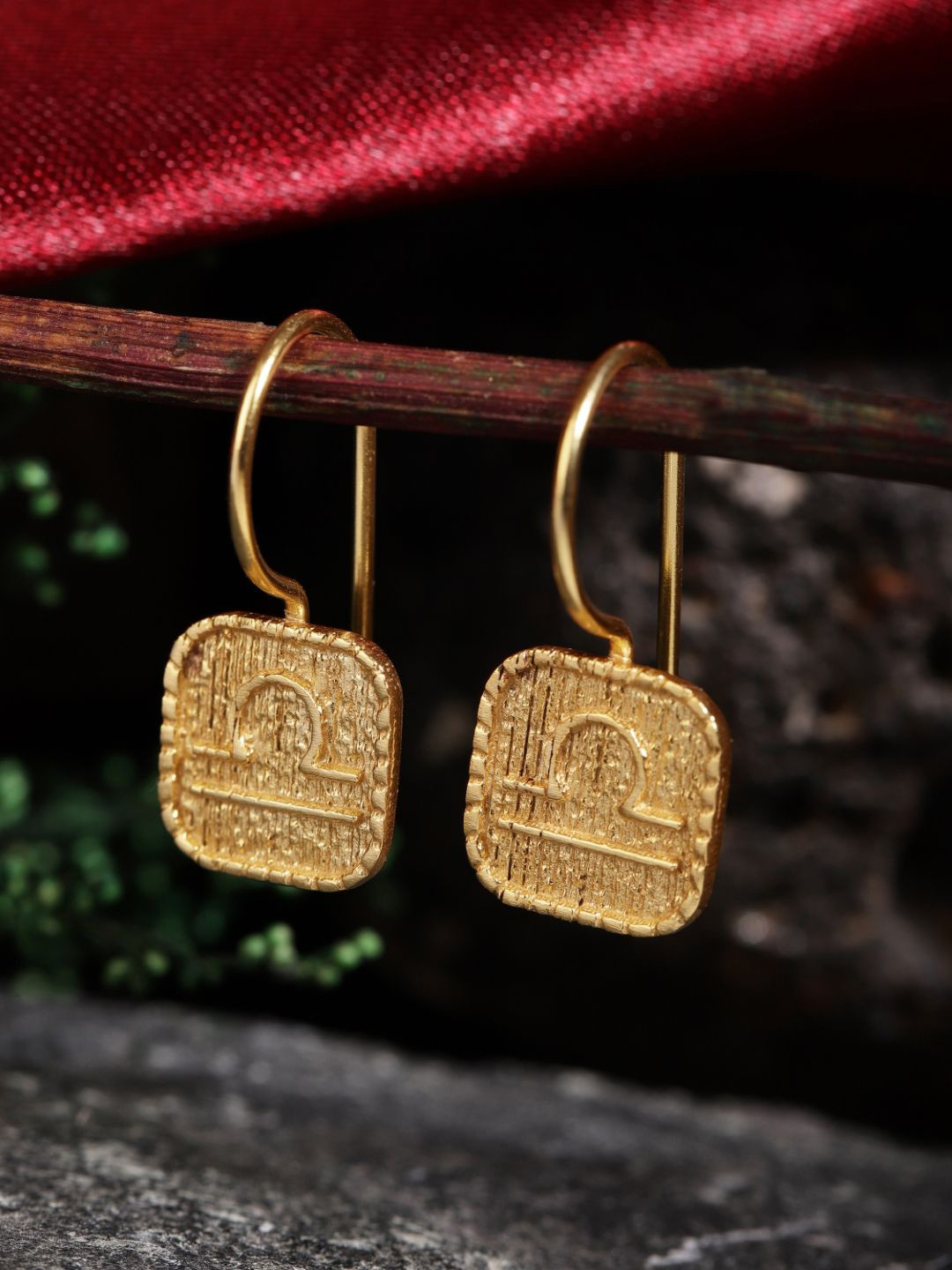 Berserk Gold-Plated Square Libra Drop Earrings