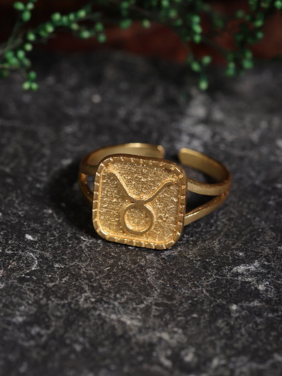 Berserk Gold-Plated Taurus Signet Adjustable Finger Ring