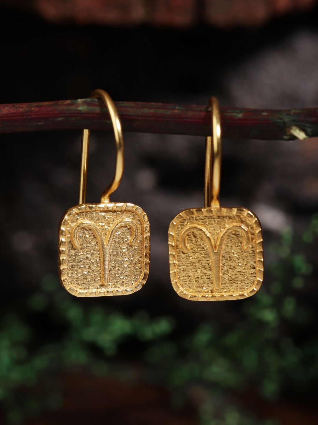 Berserk Gold-Plated Aries Square Shaped Drop Earrings