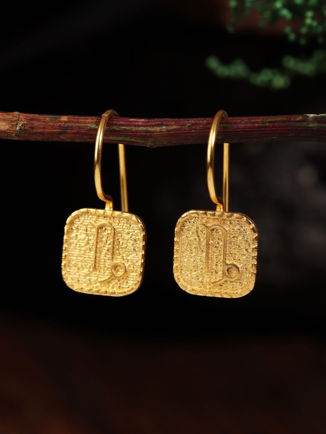 Berserk Gold Plated Capricorn Square Shaped Drop Earrings