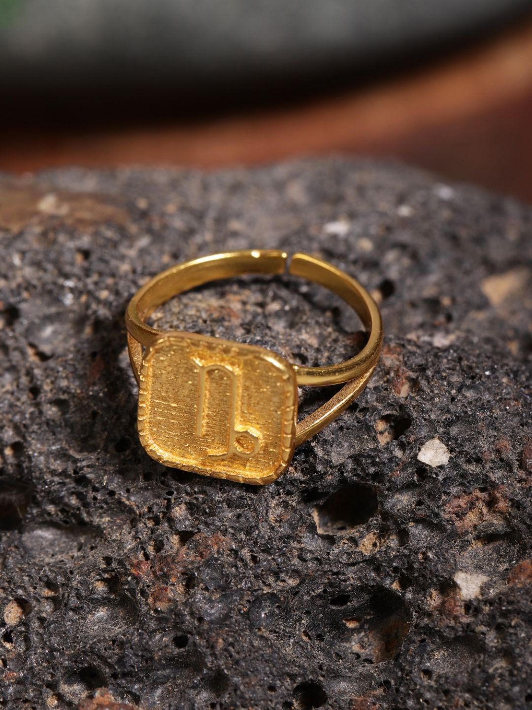 Berserk Gold-Plated Capricorn Signet Adjustable Finger Ring