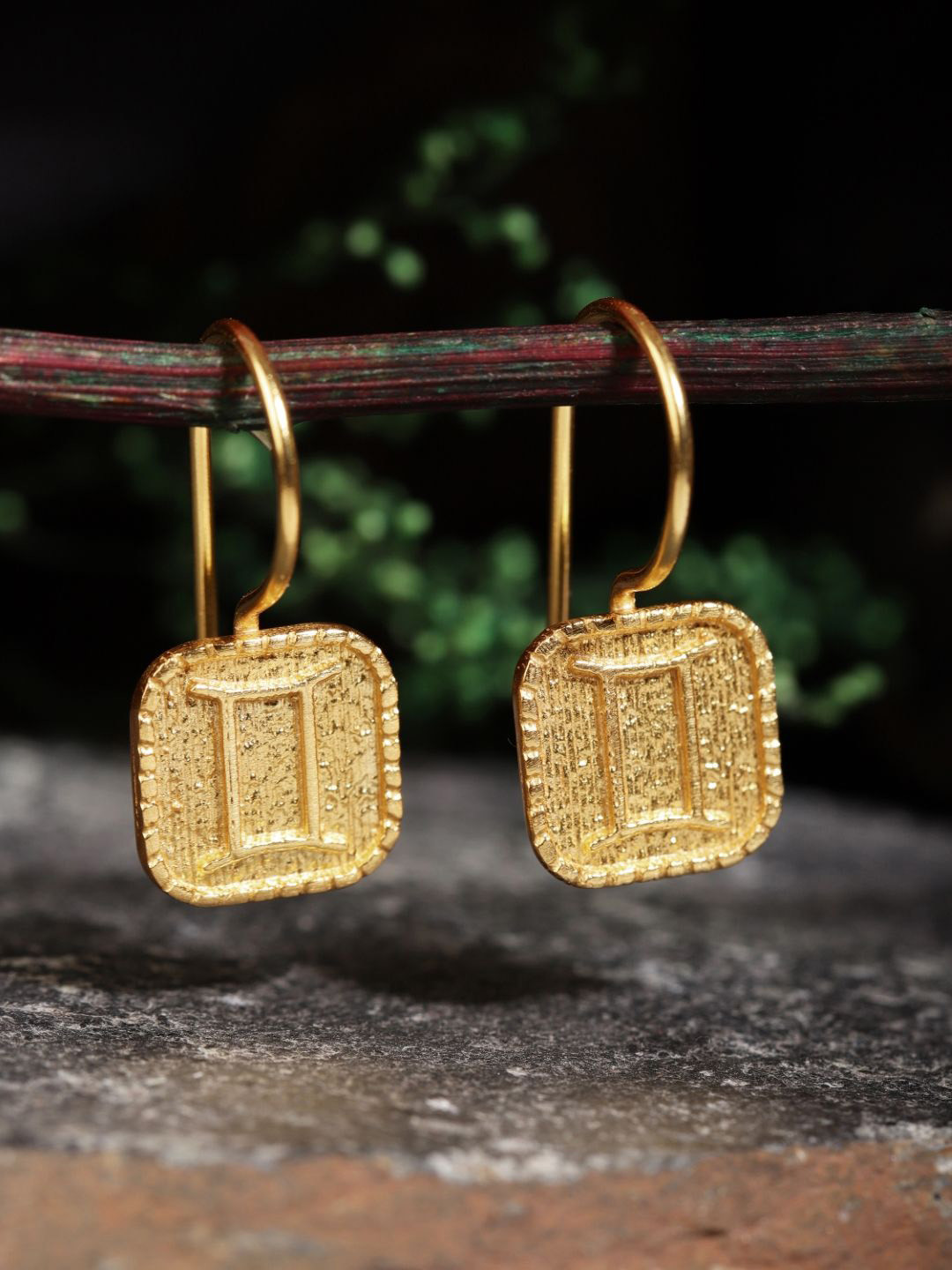 Berserk Gemini Gold-Plated Square Shaped Drop Earrings