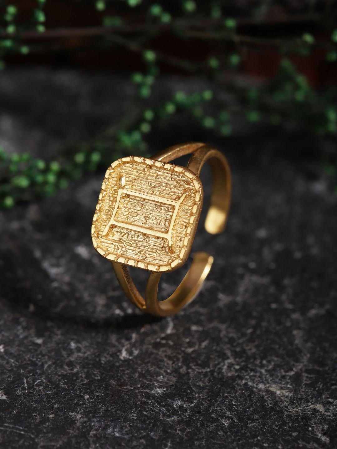 Berserk Gold-Plated Gemini Signet Adjustable Finger Ring