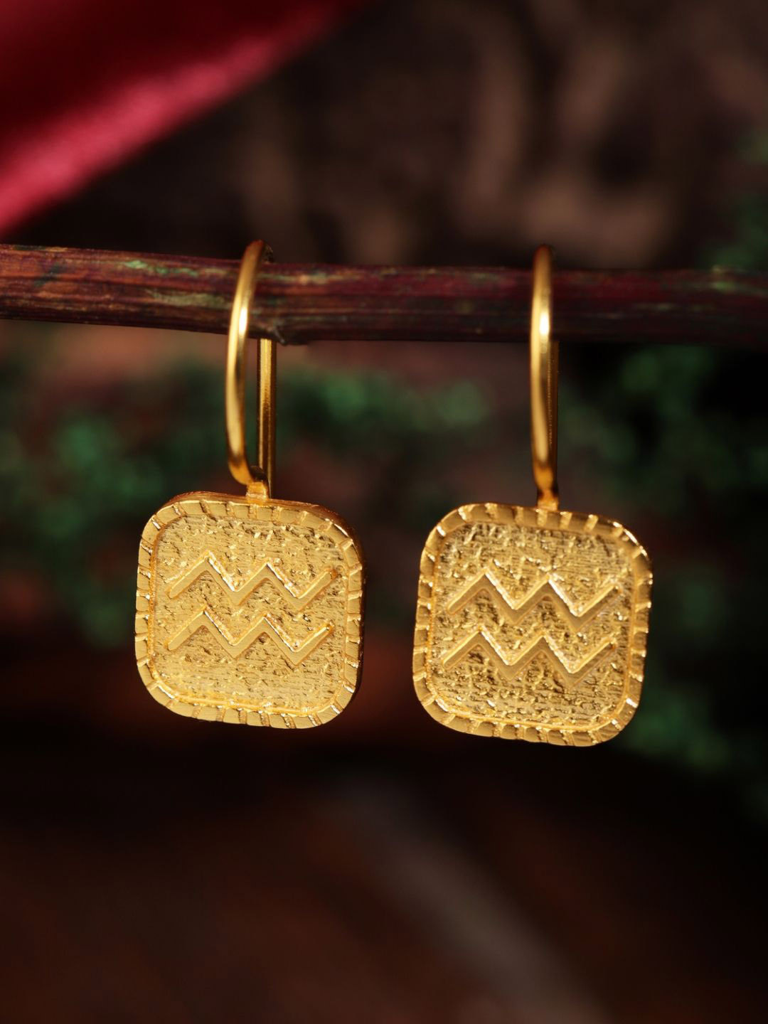 Berserk Aquarius Gold-Plated Square Shaped Drop Earrings