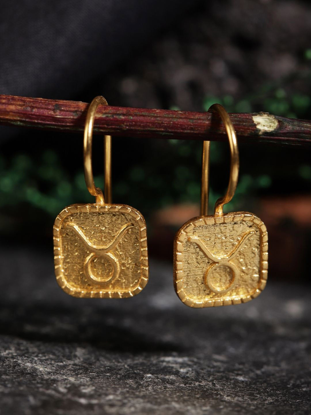 Berserk Gold-Plated Square Taurus Drop Earrings