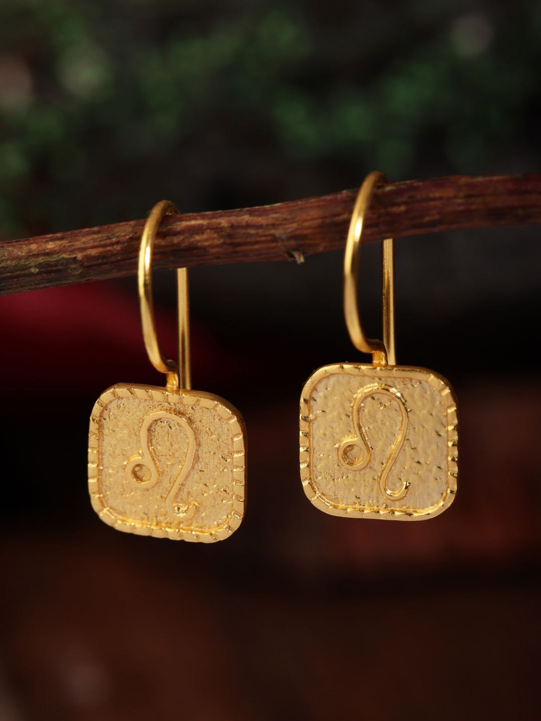 Berserk Gold-Plated Leo Square Shaped Drop Earrings