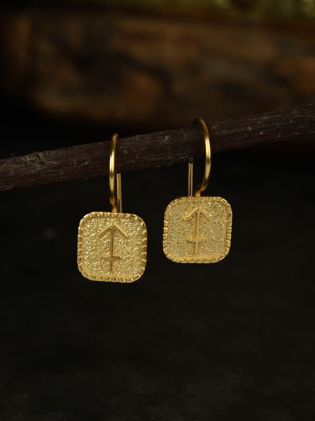 Berserk Sagittarius Gold-Plated Square Shaped Drop Earrings