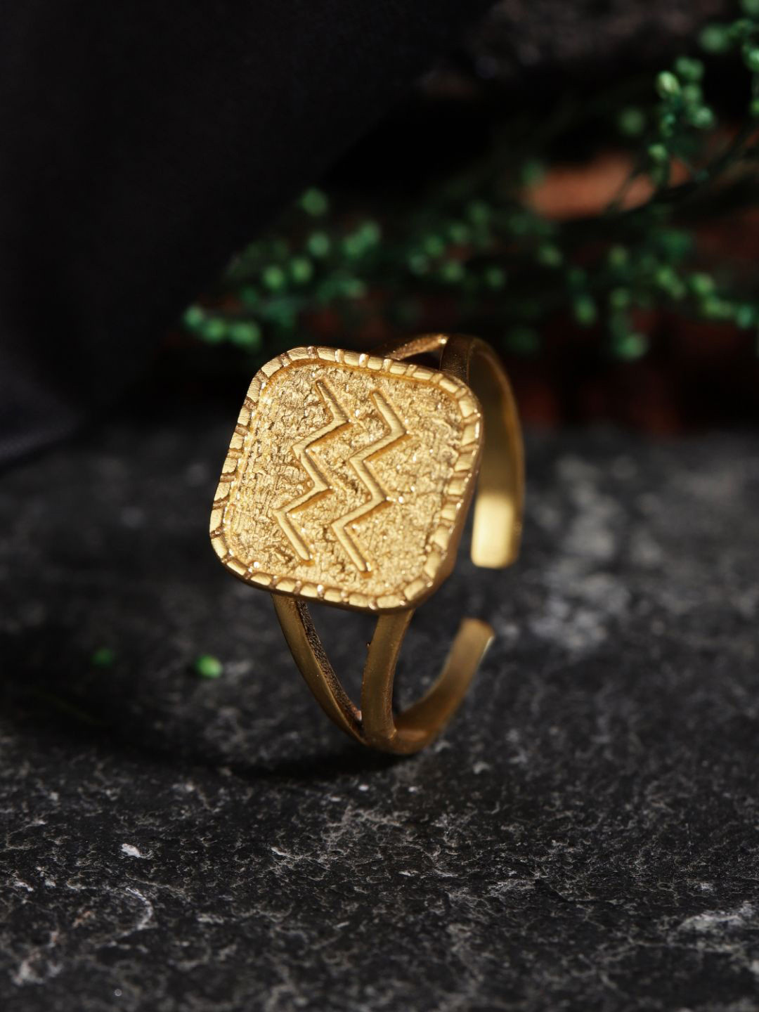 Berserk Gold-Plated Aquarius Signet Adjustable Finger Ring