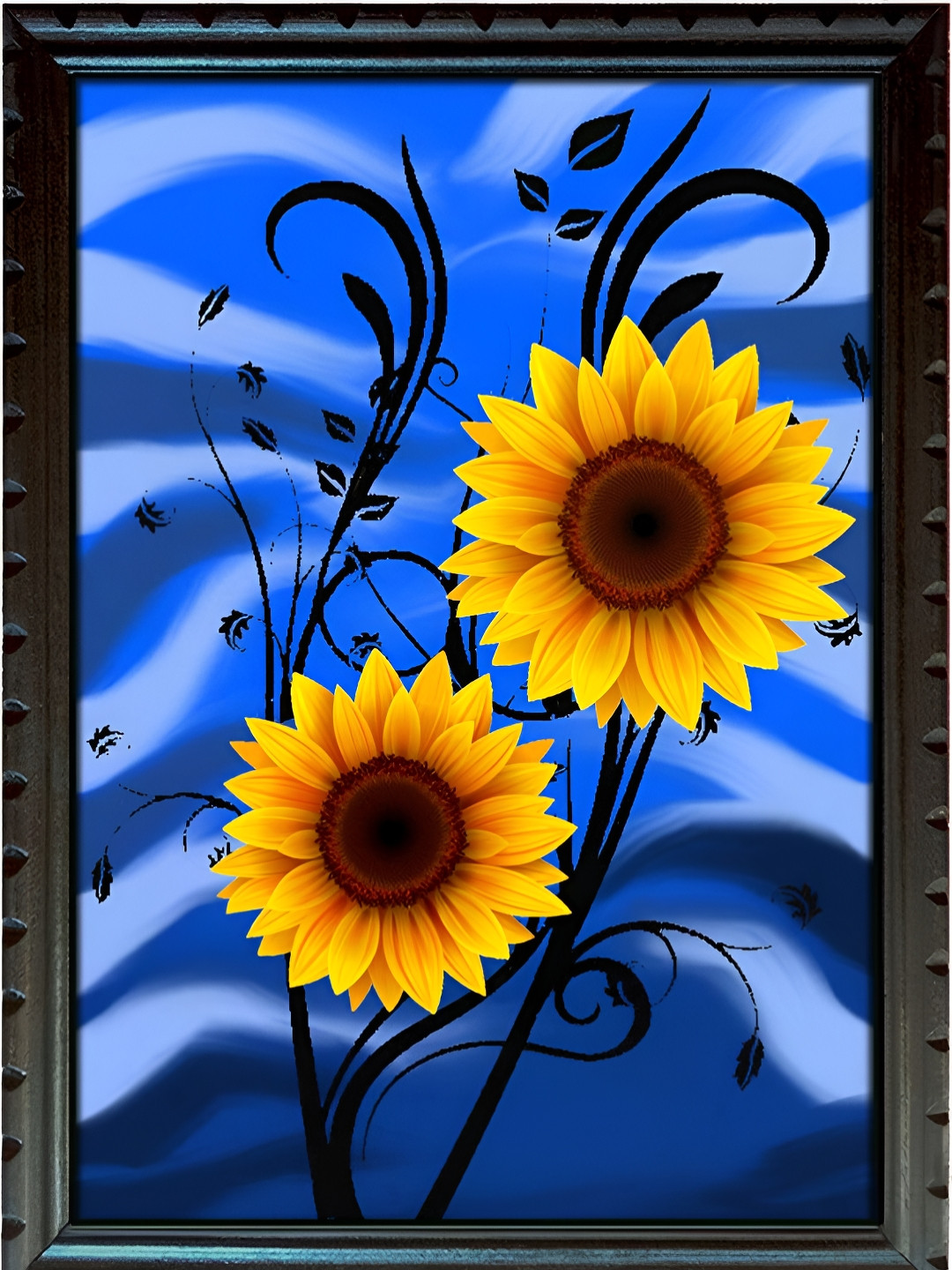 EMPEROR ART GALLERY Black & Blue Flower Art Printed Wooden Wall Photo Frame