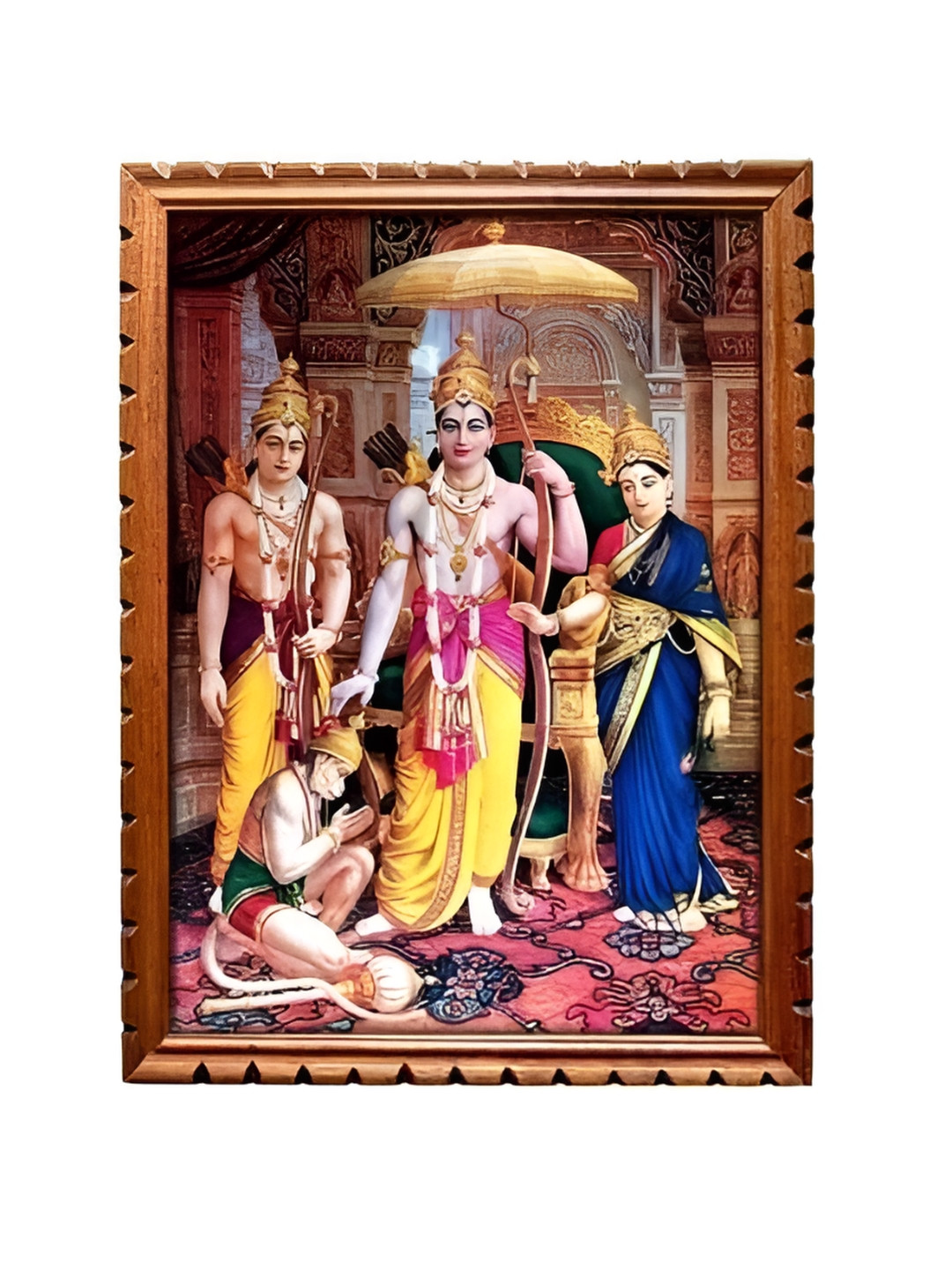 EMPEROR ART GALLERY Yellow and Blue Lord Shri Ram Darbar Wooden Wall Photo Frame