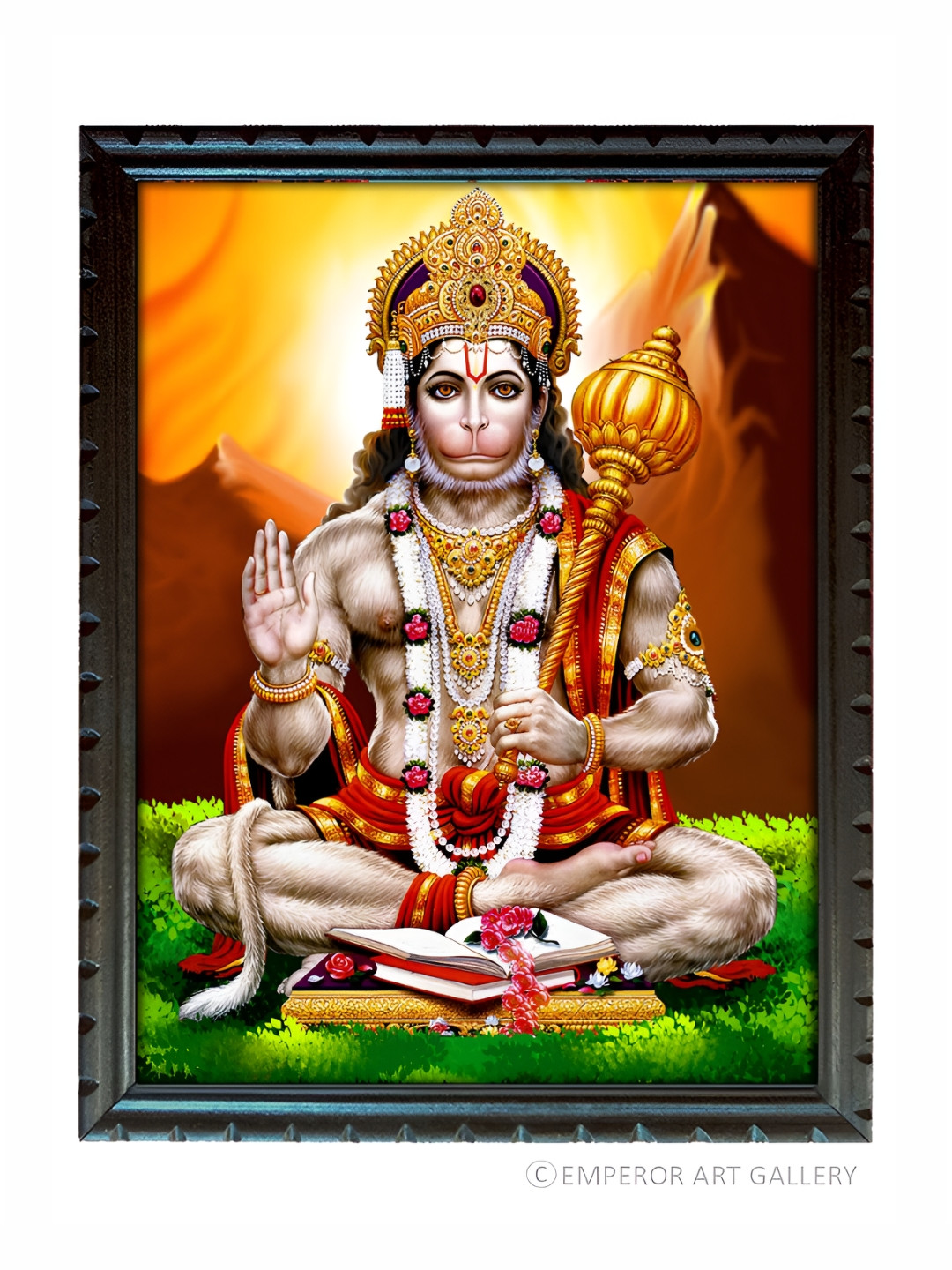 EMPEROR ART GALLERY Black & Red Lord Hanuman Wooden Wall Photo Frame