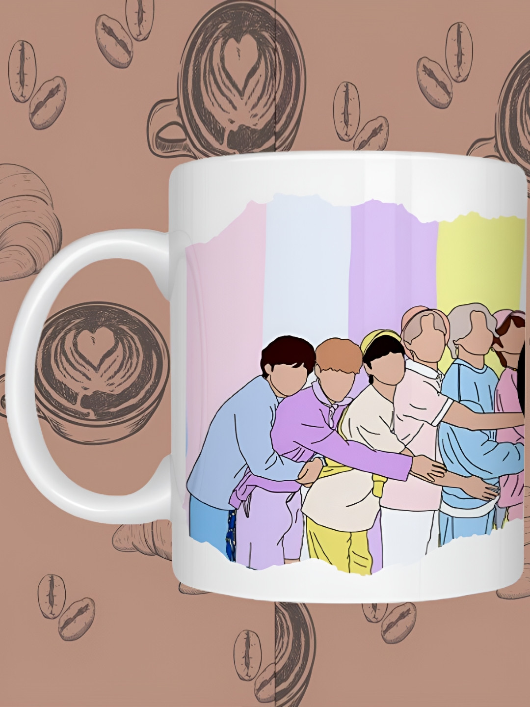 JAVA IMPRESSIONS White Graphic Ceramic Handmade 3 Piece Mugs-350ml