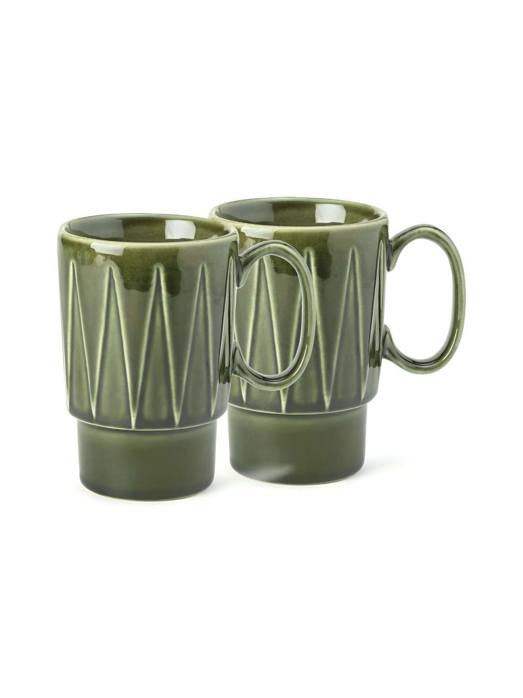BODHI HOUSE Fish Scaled Green Textured Ceramic Microwave Safe 2 Piece Mugs-350ml