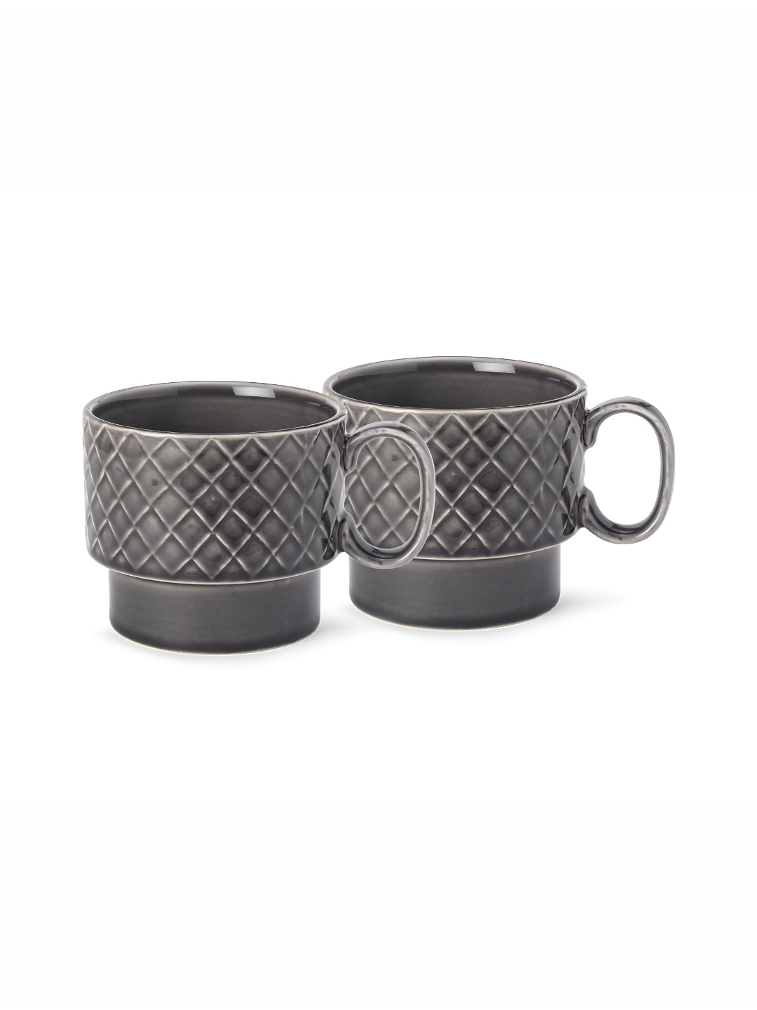 BODHI HOUSE LOVEISLOVE Grey Geometric Ceramic Handmade 2 Piece Mugs-500ml