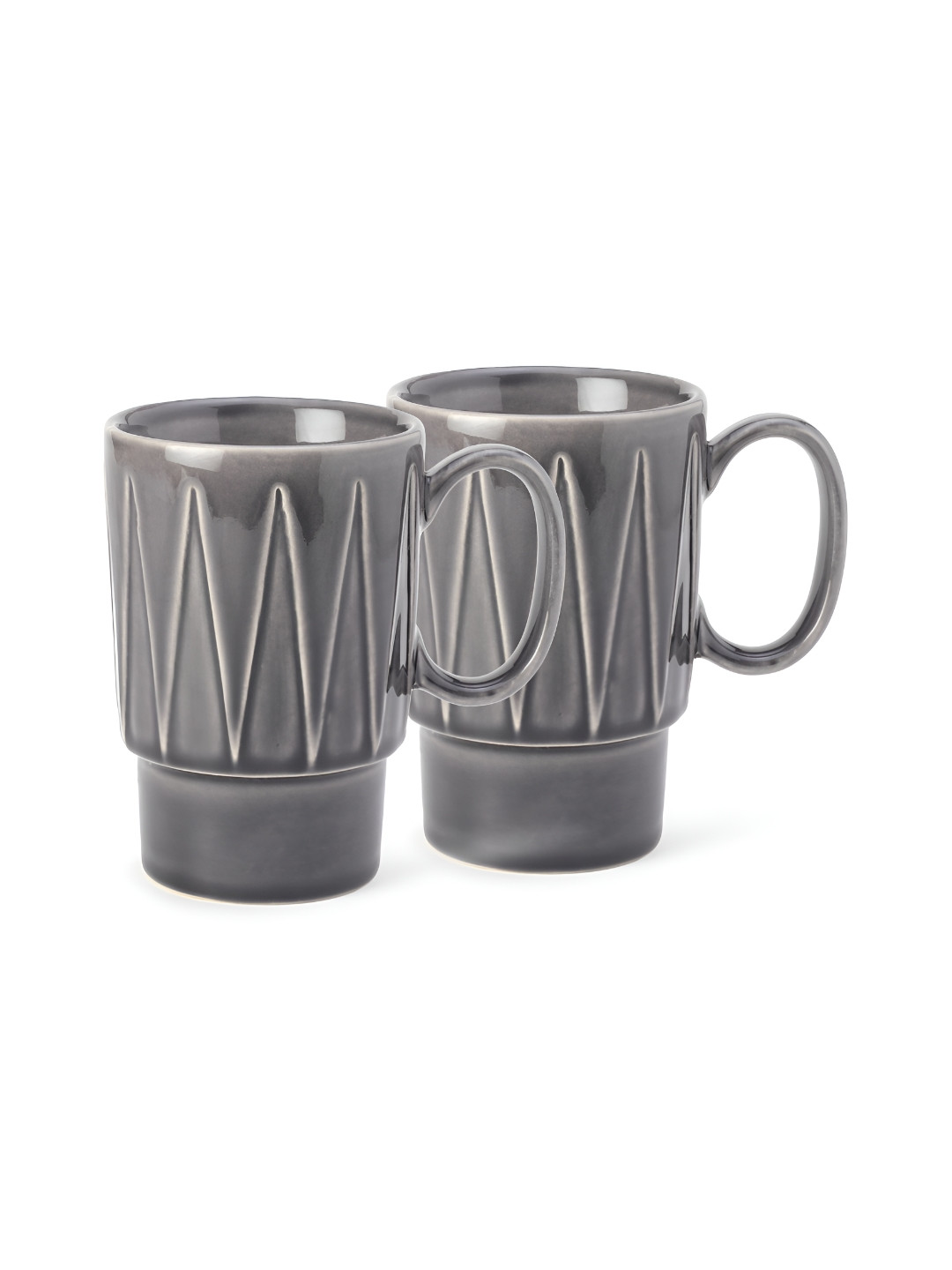 BODHI HOUSE Ripple Grey Ceramic Microwave Safe 2 Piece Mugs-350ml