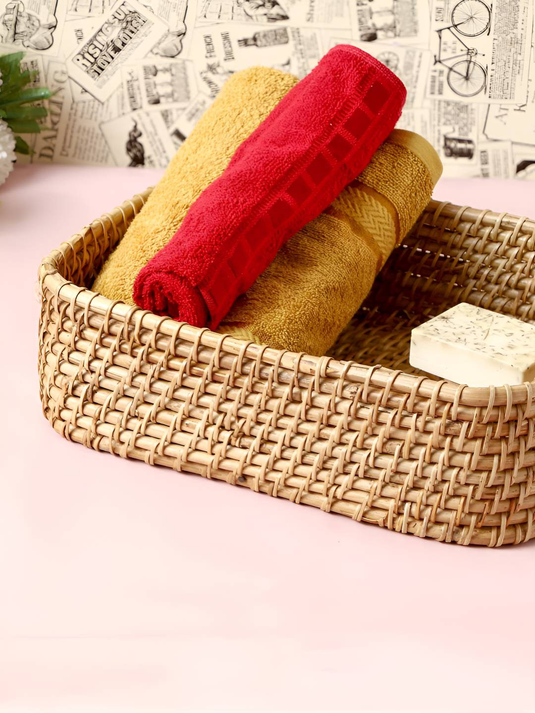 akway Beige Self Design Rectangular Wicker Basket Jute Multi-Utility Organisers