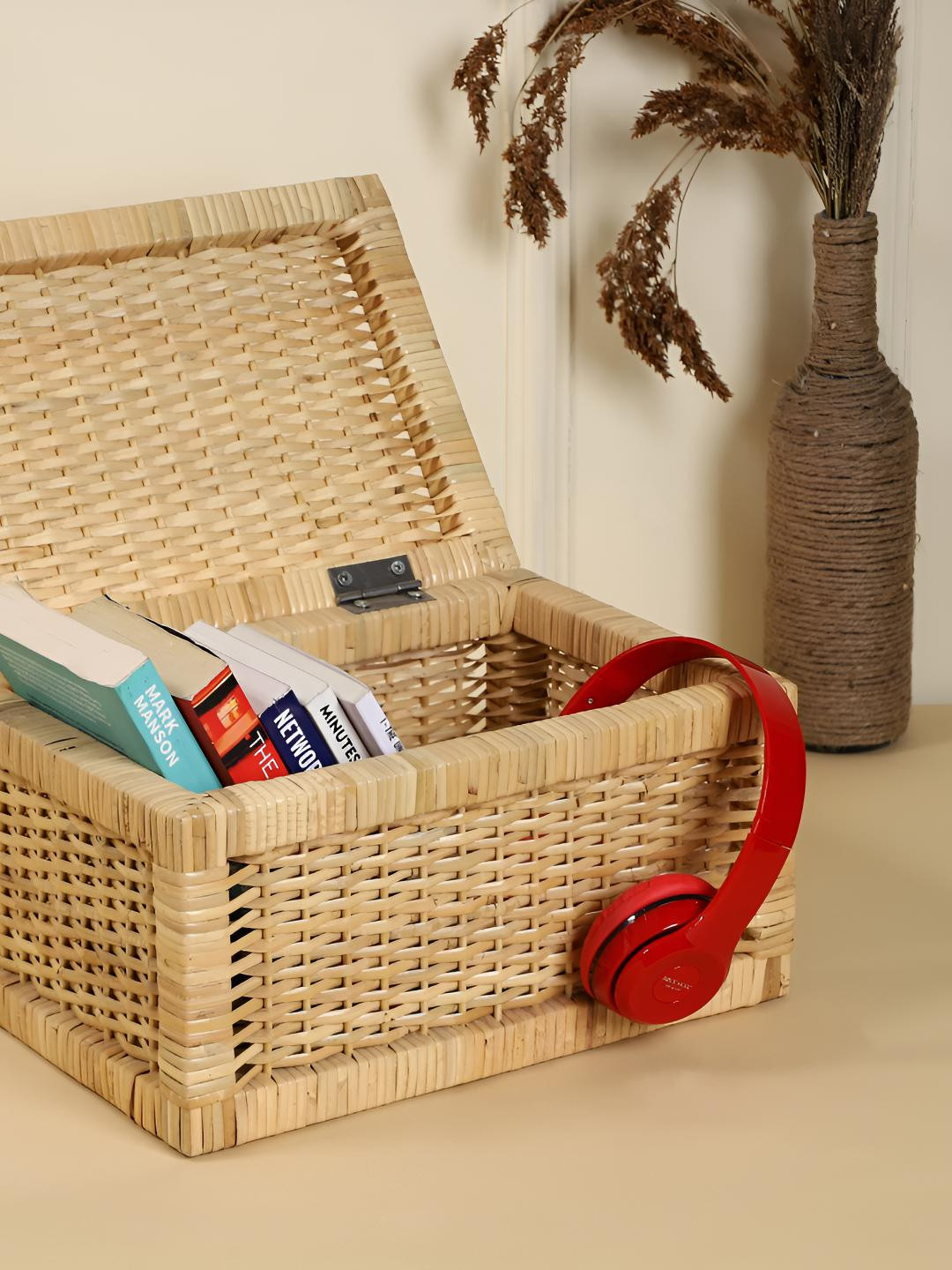 akway Beige Self Design Rattan Multi-Utility Organisers
