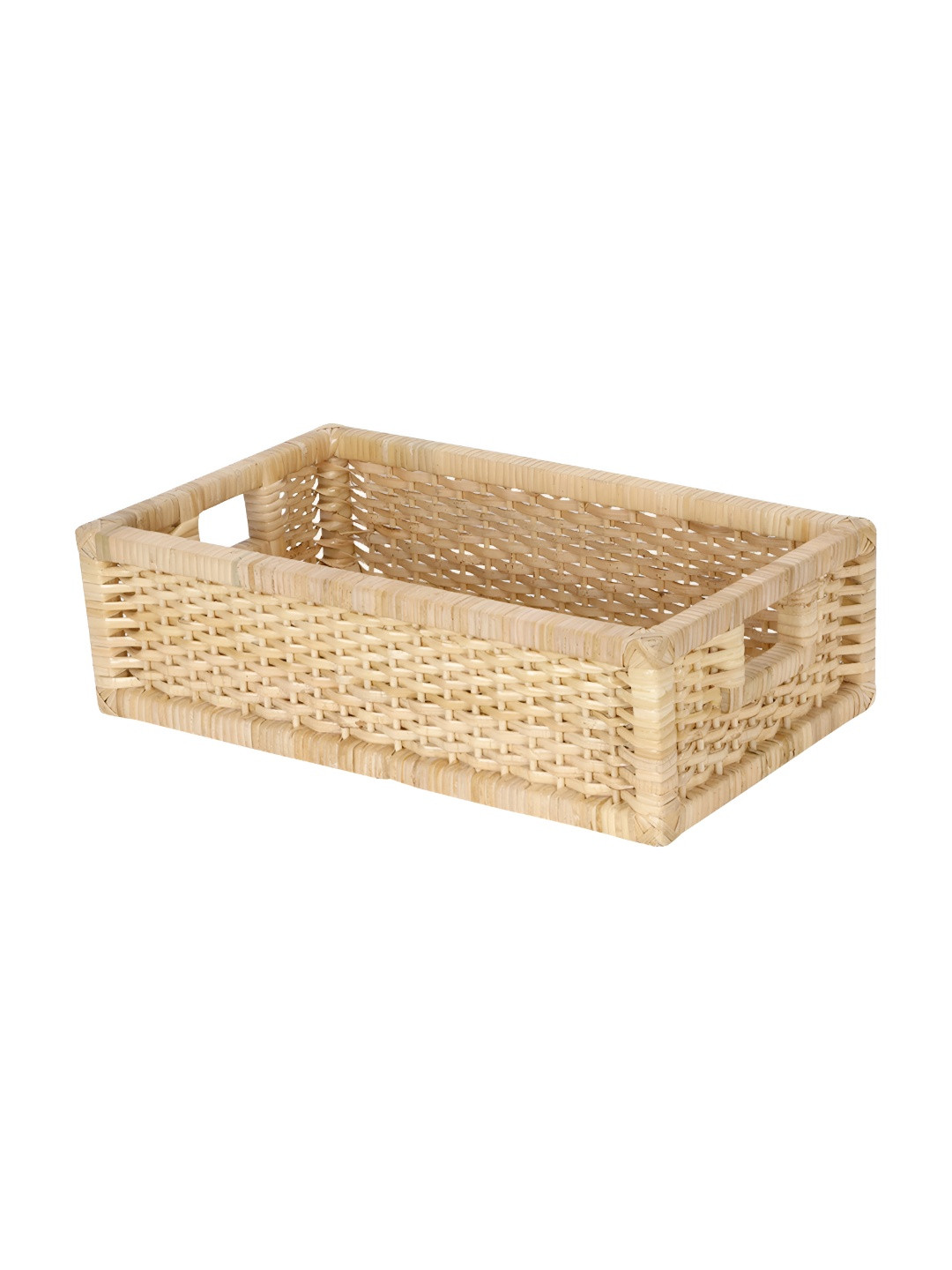 akway Beige Self Design Wicker Basket Rectangular Jute Multi-Utility Organisers