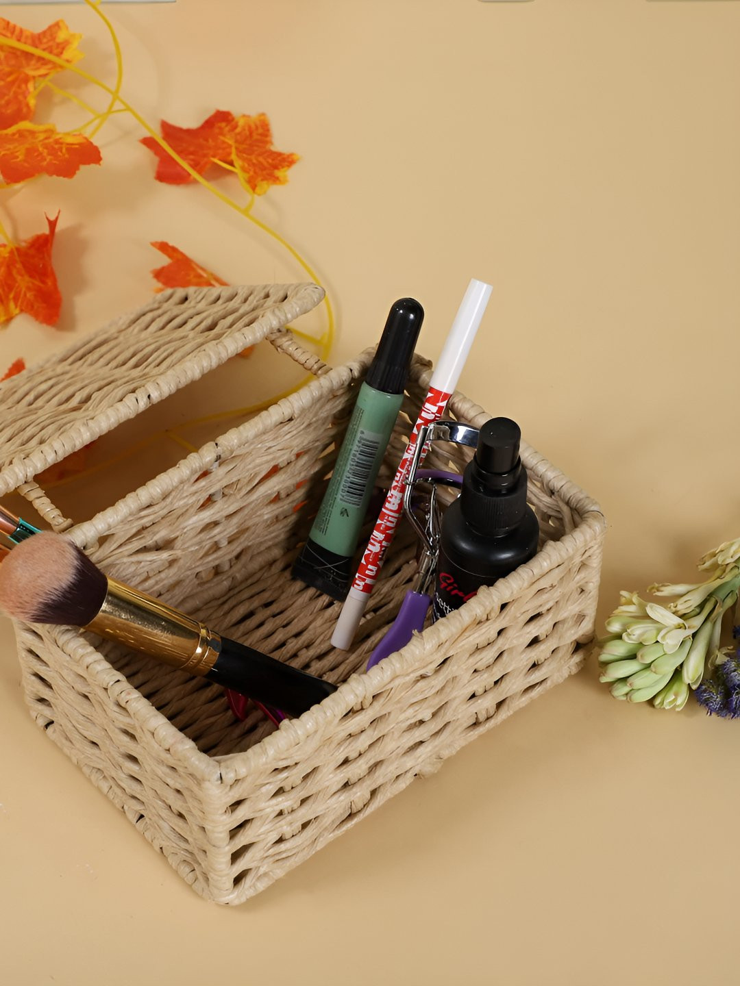 akway Beige Self Design Rattan Multi-Utility Organisers