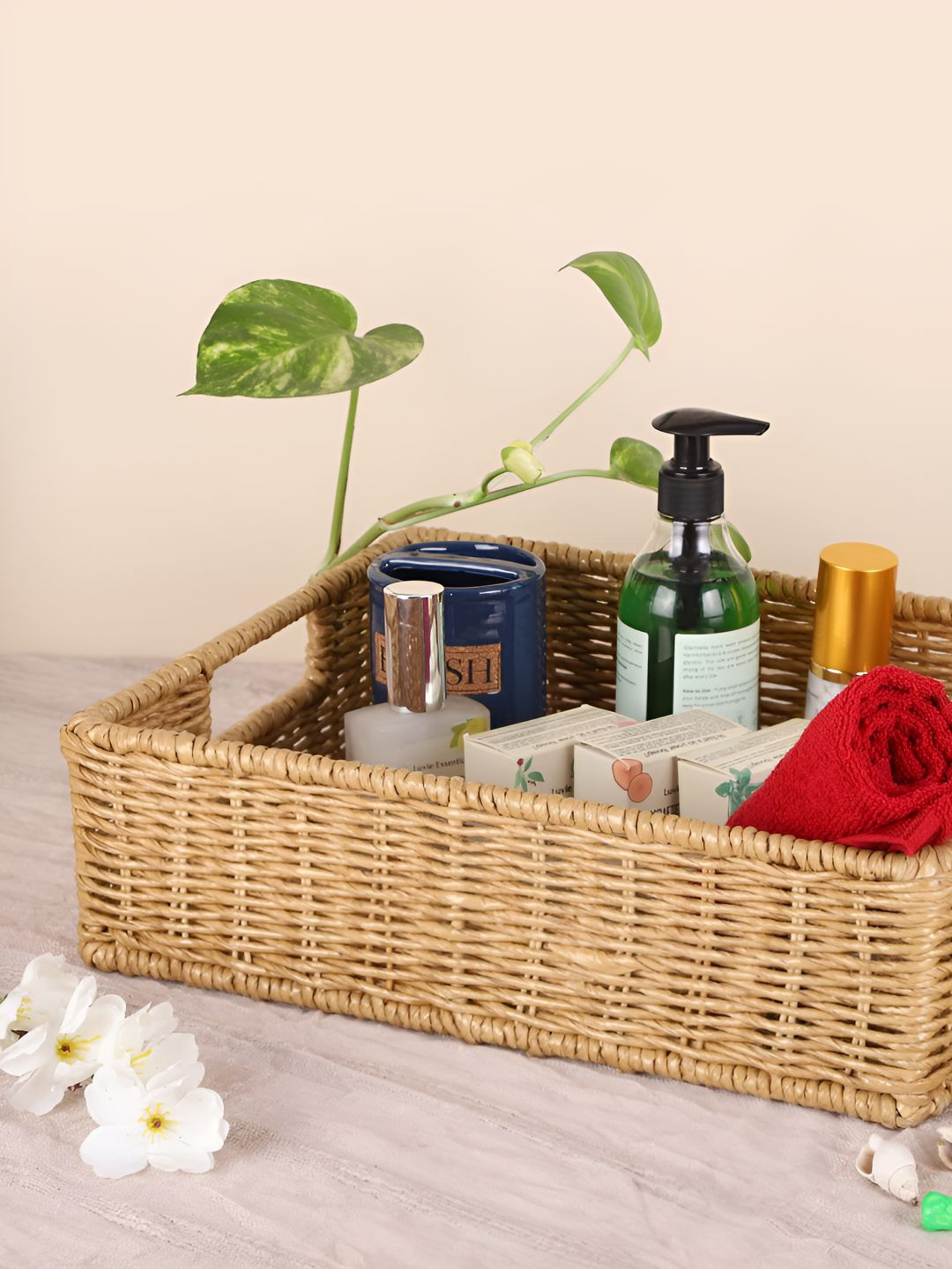 akway Wicker Beige Seagrass Kauna Grass Rattan Core Fruit and Vegetable Basket