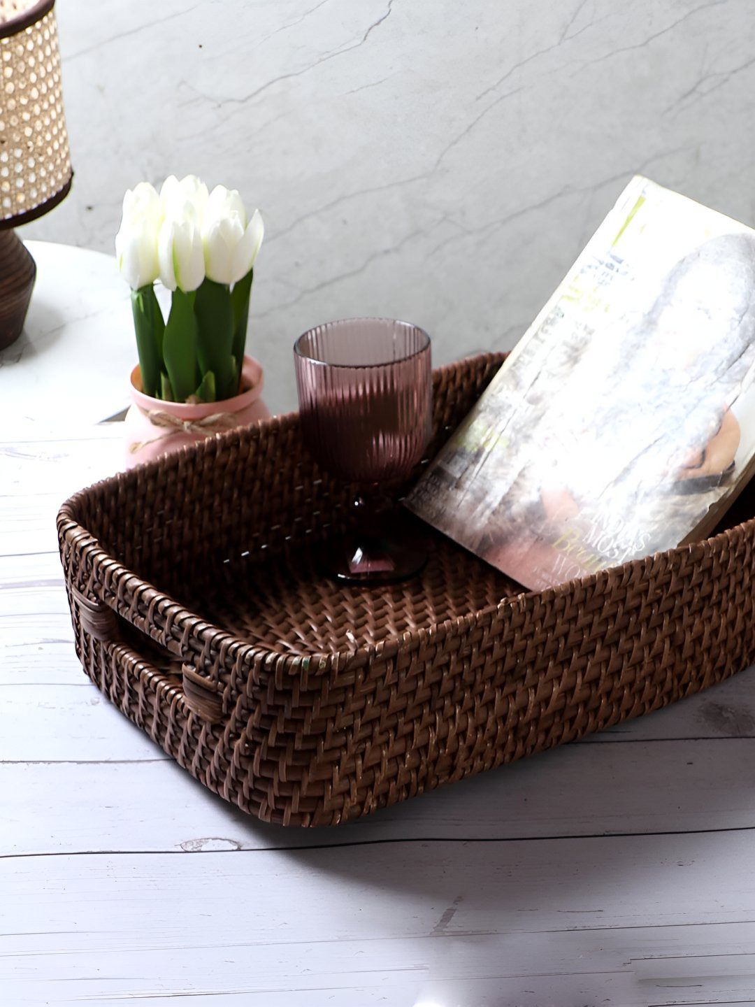 akway Brown Rattan Core Fruit and Vegetable Basket