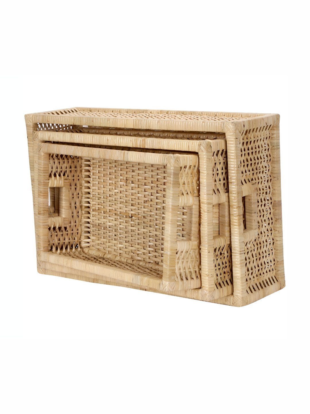 akway Beige 3 Pieces Rattan Fruit And Vegetable Basket